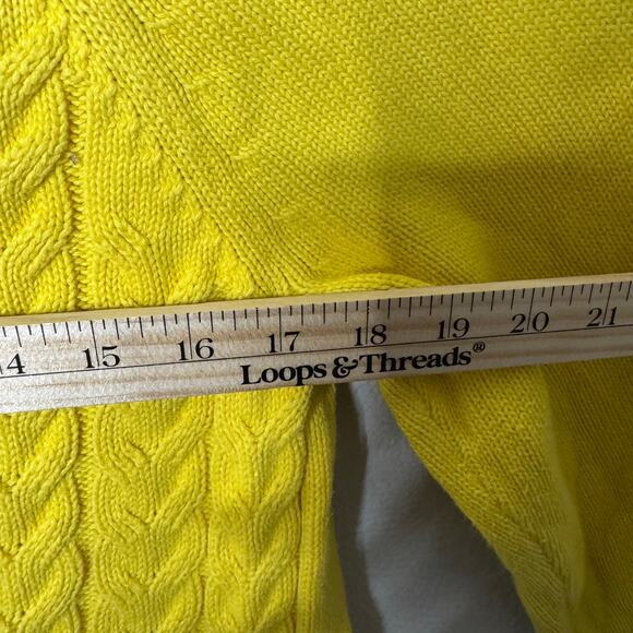 Lands’ End Drifter Sweater XL 18 Yellow Cotton Cable Knit Crew Neck Pullover - Picture 3 of 7